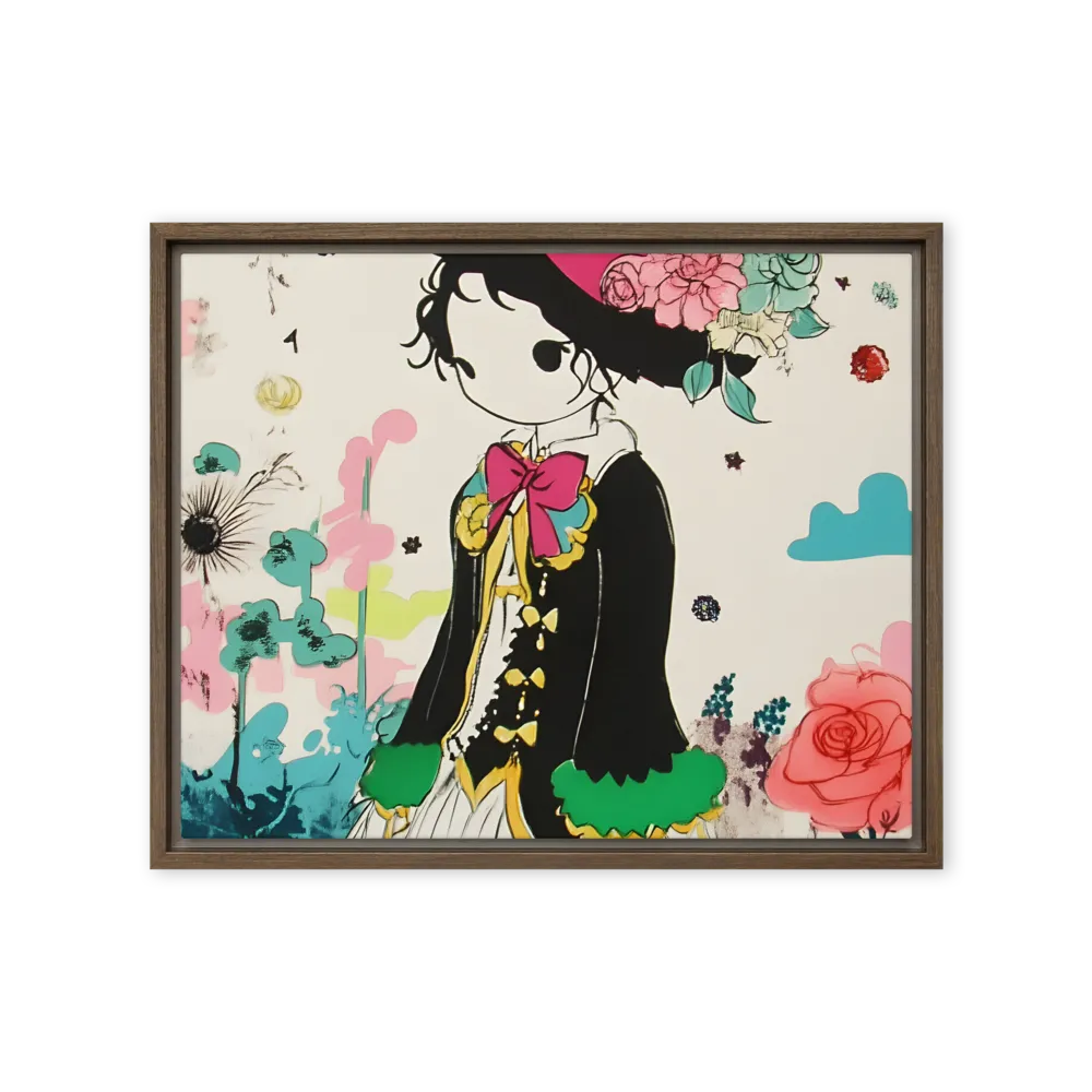 Whimsical Garden Reverie | Canvas with Brown Frame | 16″×20″