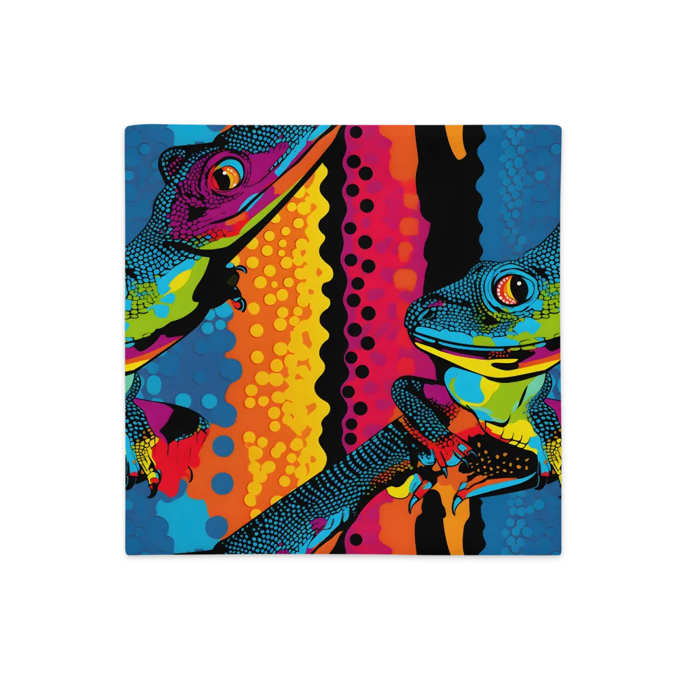 Colorful Encounters: The Playful Geckos | Pillow Case | 18″×18″