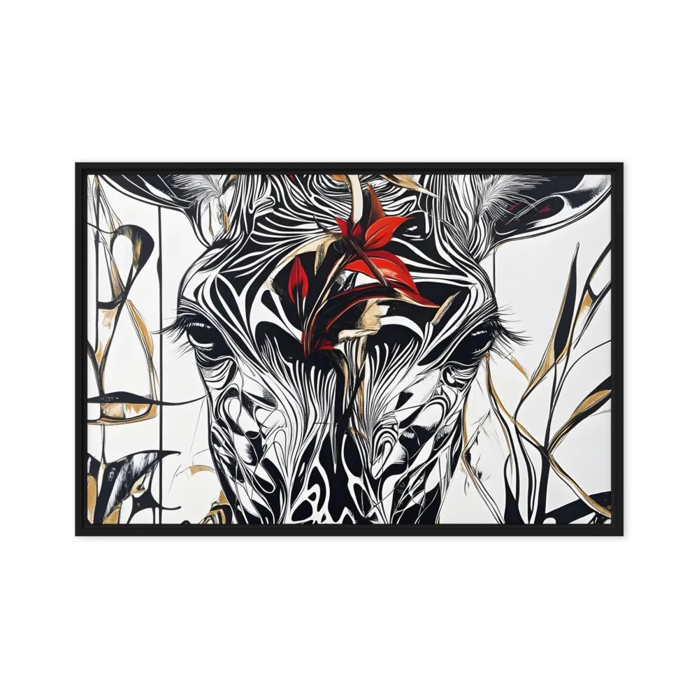 Floral Elegance: The Giraffe's Portrait | Canvas with Black Frame | 24″×36″