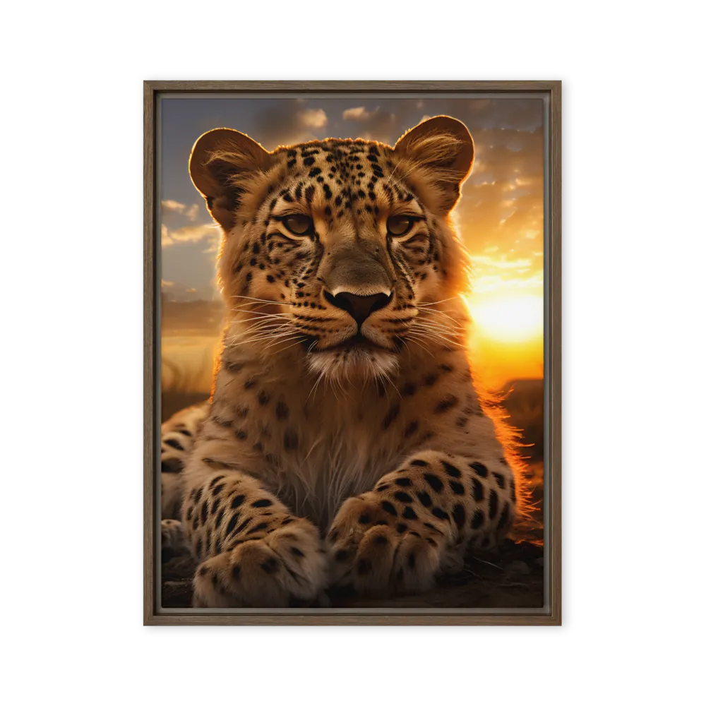 Regal Presence: The Leopard at Sunset | Canvas with Brown Frame | 24″×32″