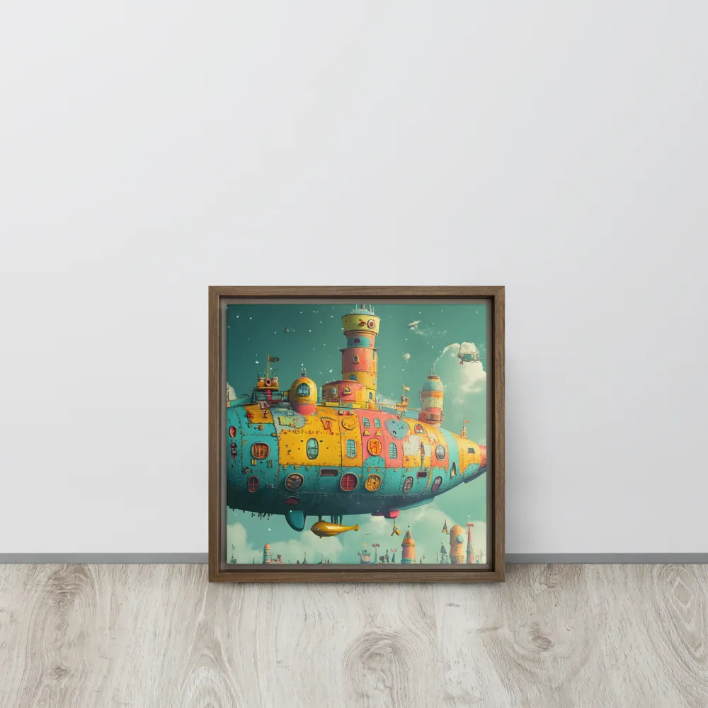 Submerged Dreams: A Whimsical Voyage | Canvas with Brown Frame | 12″×12″