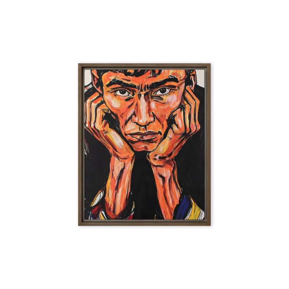 Contemplative Intensity: An Expressionist Portrait | Canvas with Brown Frame | 8″×10″