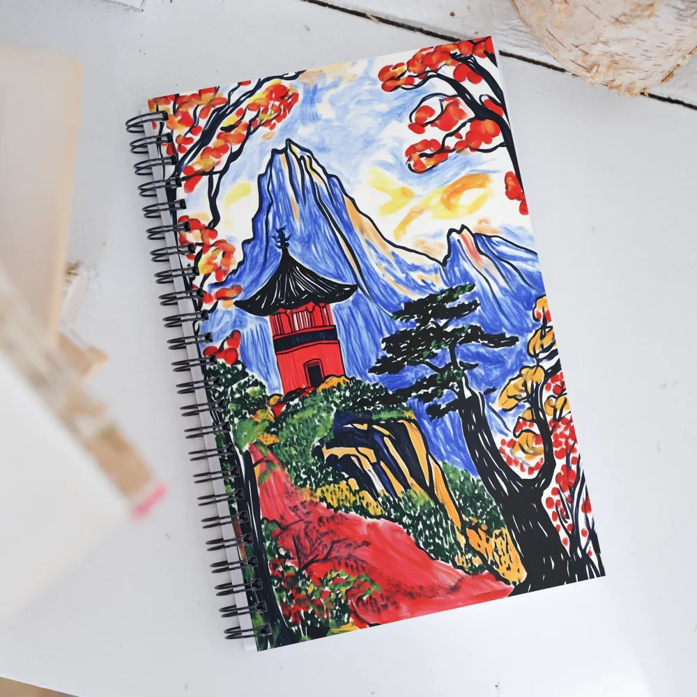 Tranquil Pagoda Among Autumn Peaks | Spiral Notebook