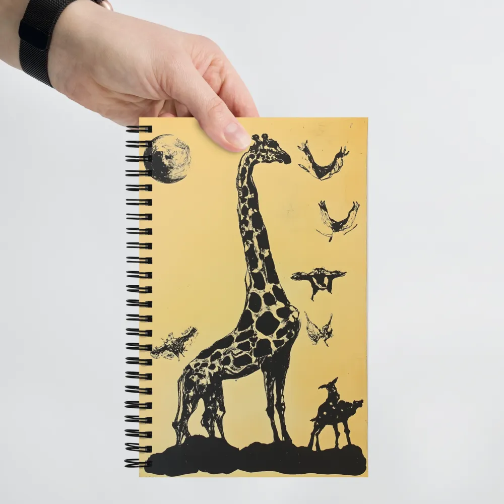 Whimsical Harmony of Giraffe and Birds | Spiral Notebook