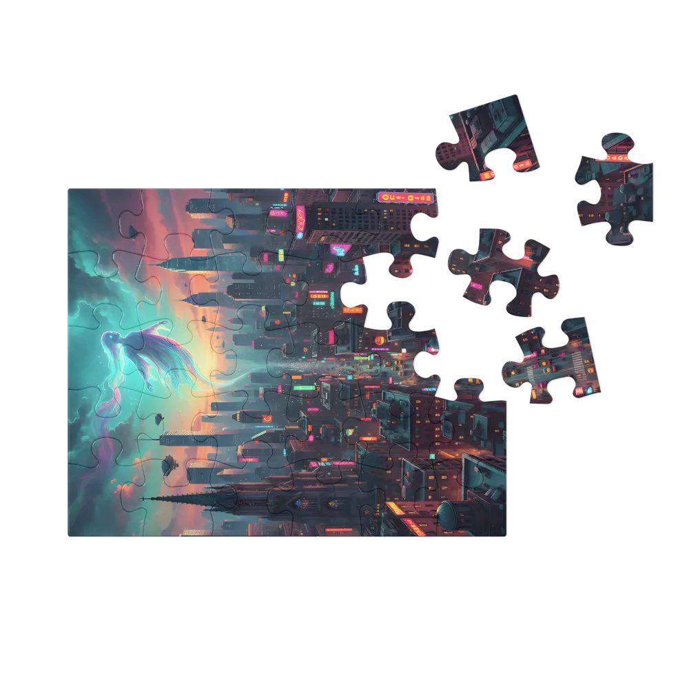 Neon Spirit Over City 
 Jigsaw Puzzle in Tin Box