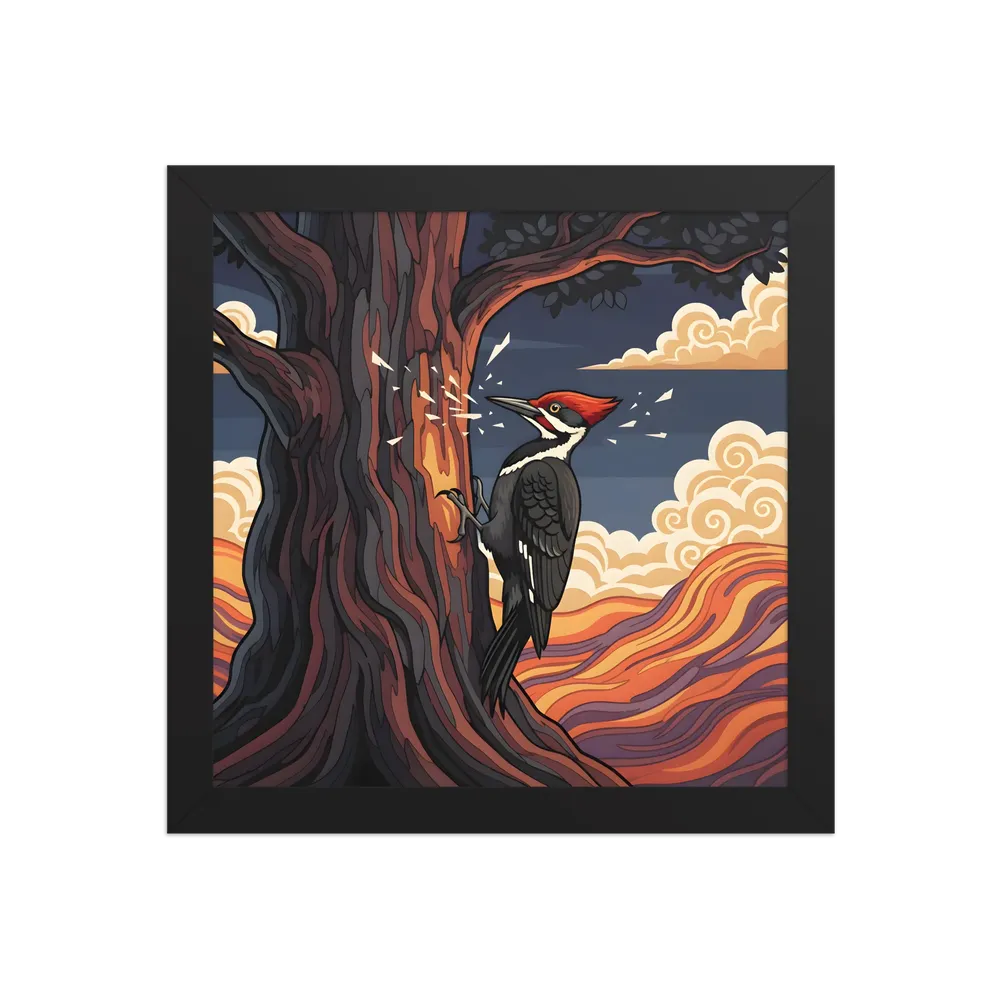 Woodpecker at Dusk 
 Poster with Black Frame | 10″x 10″