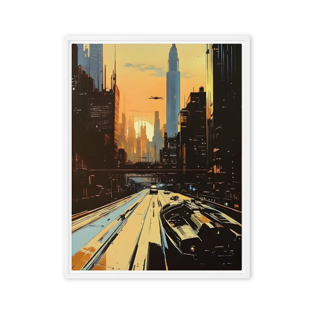 Metro Nexus: A Futuristic Cityscape | Canvas with White Frame | 24″×32″