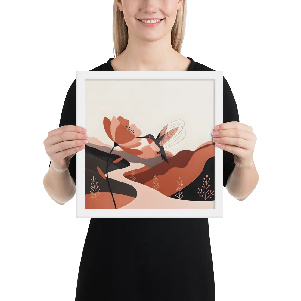 Hummingbird & Blossom 
 Poster with White Frame | 12″x 12″