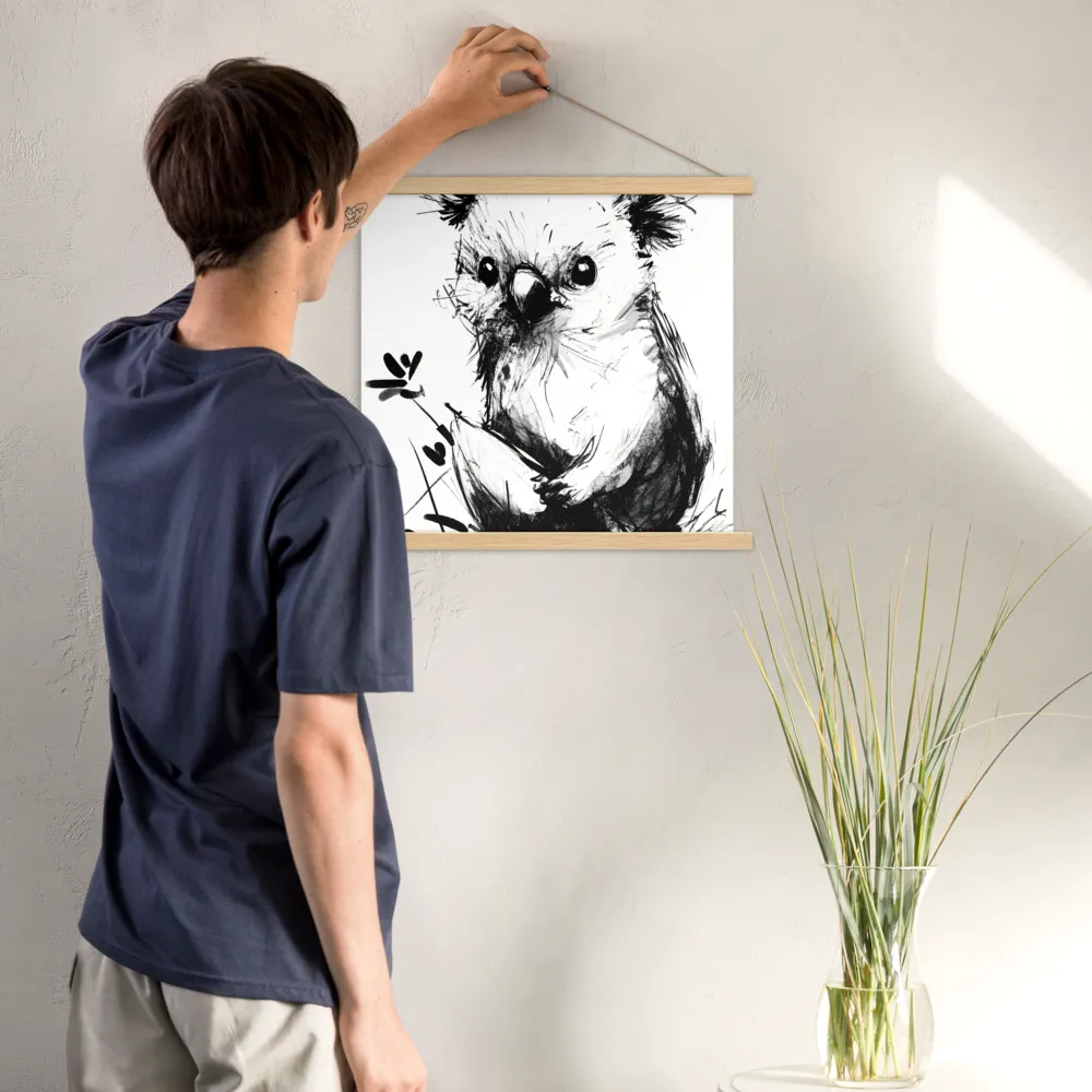 Whimsical Koala in Ink | Poster With Oak Wood Hanger | 18″×18″