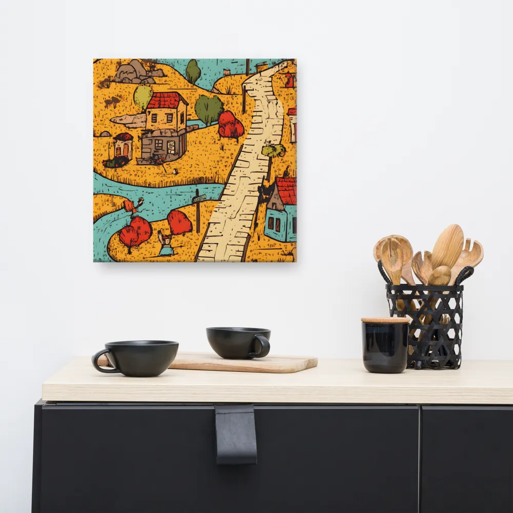 Whimsical Village Landscape | Canvas | 16″×16″