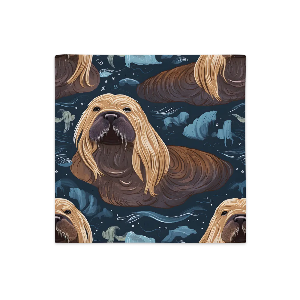 Whimsical Walruses in Deep Blue | Pillow Case | 18″×18″