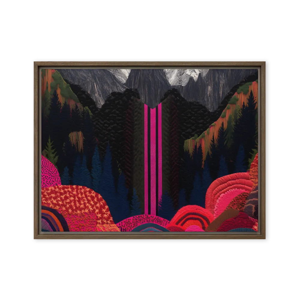 Ethereal Cascade: A Surreal Landscape | Canvas with Brown Frame | 18″×24″
