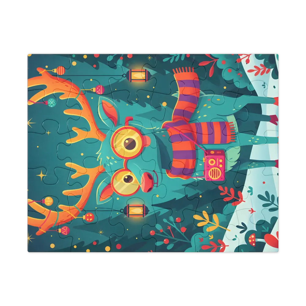 Festive Forest Reindeer 
 Jigsaw Puzzle in Tin Box