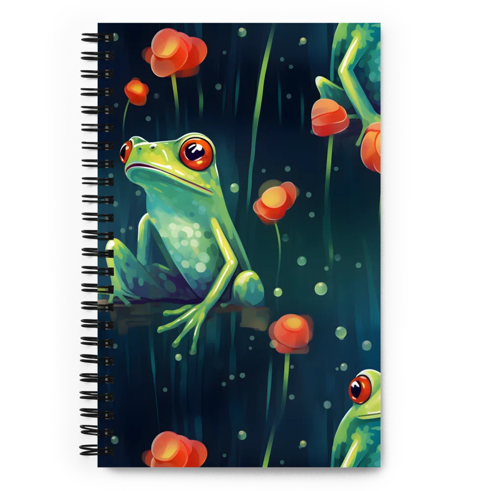 Playful Frogs in a Lush Pond | Spiral Notebook