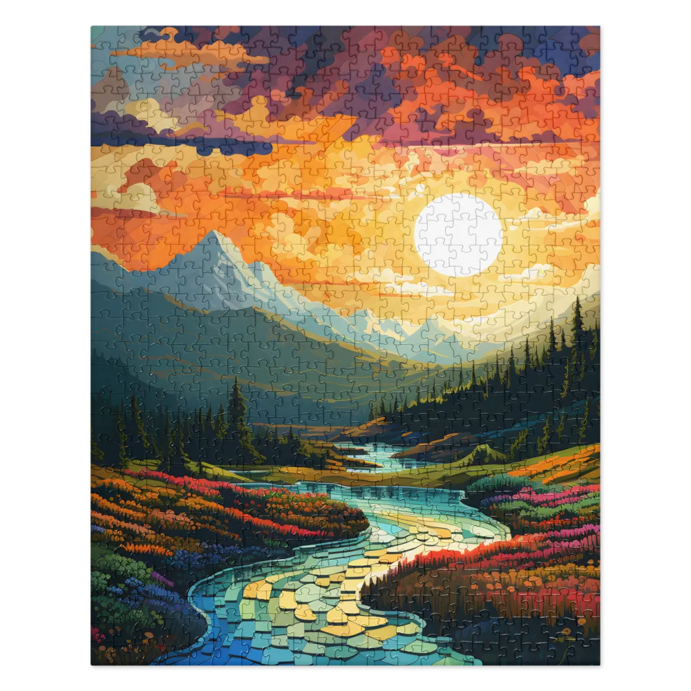 Serenity in Sunset: A Winding River's Embrace | Jigsaw Puzzle | 520 pieces