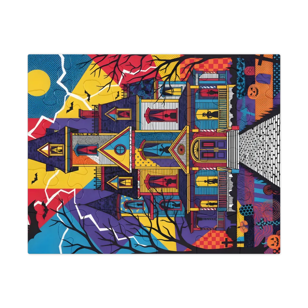 Pop‑Art Haunted House 
 Jigsaw Puzzle in Tin Box