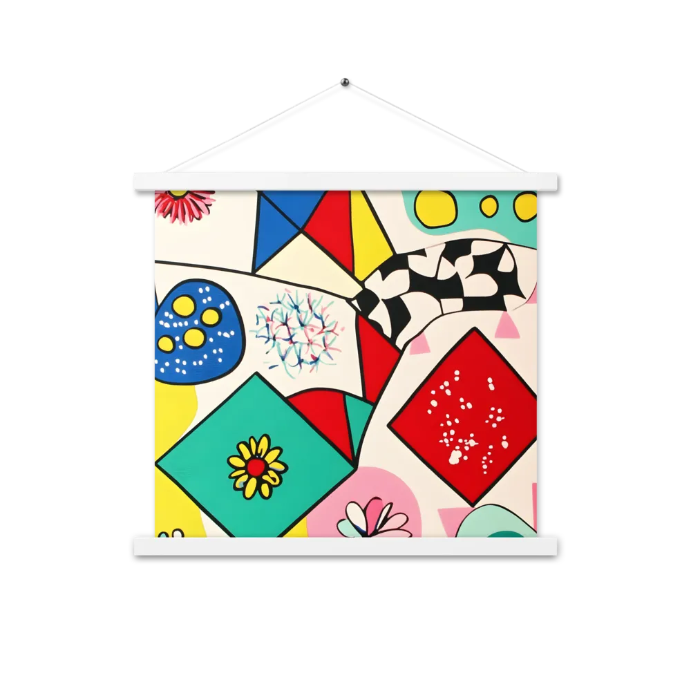 Joyful Geometry: A Playful Dance of Shapes and Colors | Poster With White Wood Hanger | 18″×18″