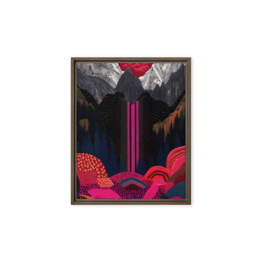 Ethereal Cascade: A Surreal Landscape | Canvas with Brown Frame | 8″×10″