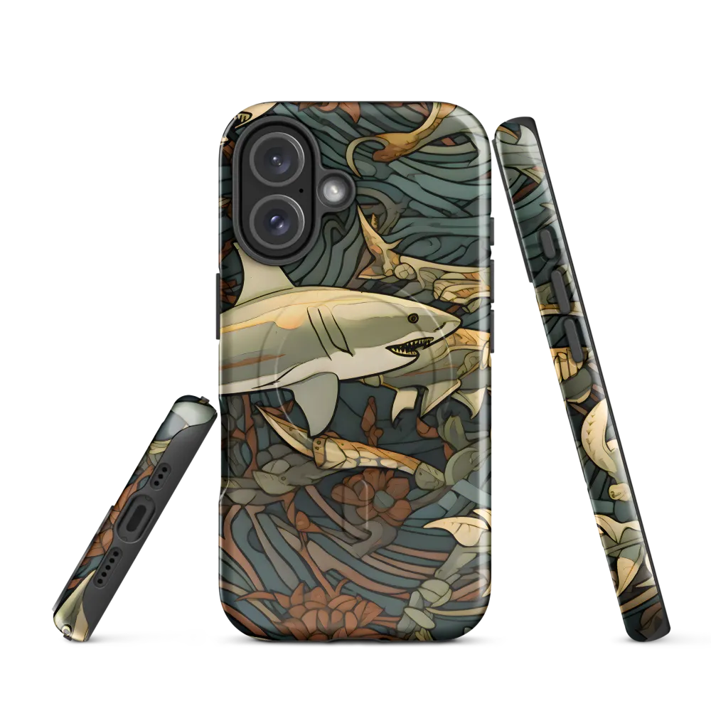 Dynamic Harmony of Sharks and Flora | Phone Case |  16 | MagSafe® Tough Case | Glossy
