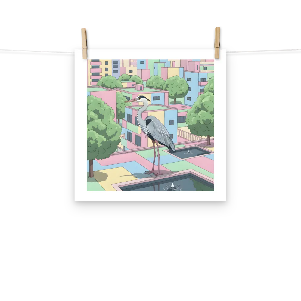 Pastel City Heron 
 Poster | 14″x 14″