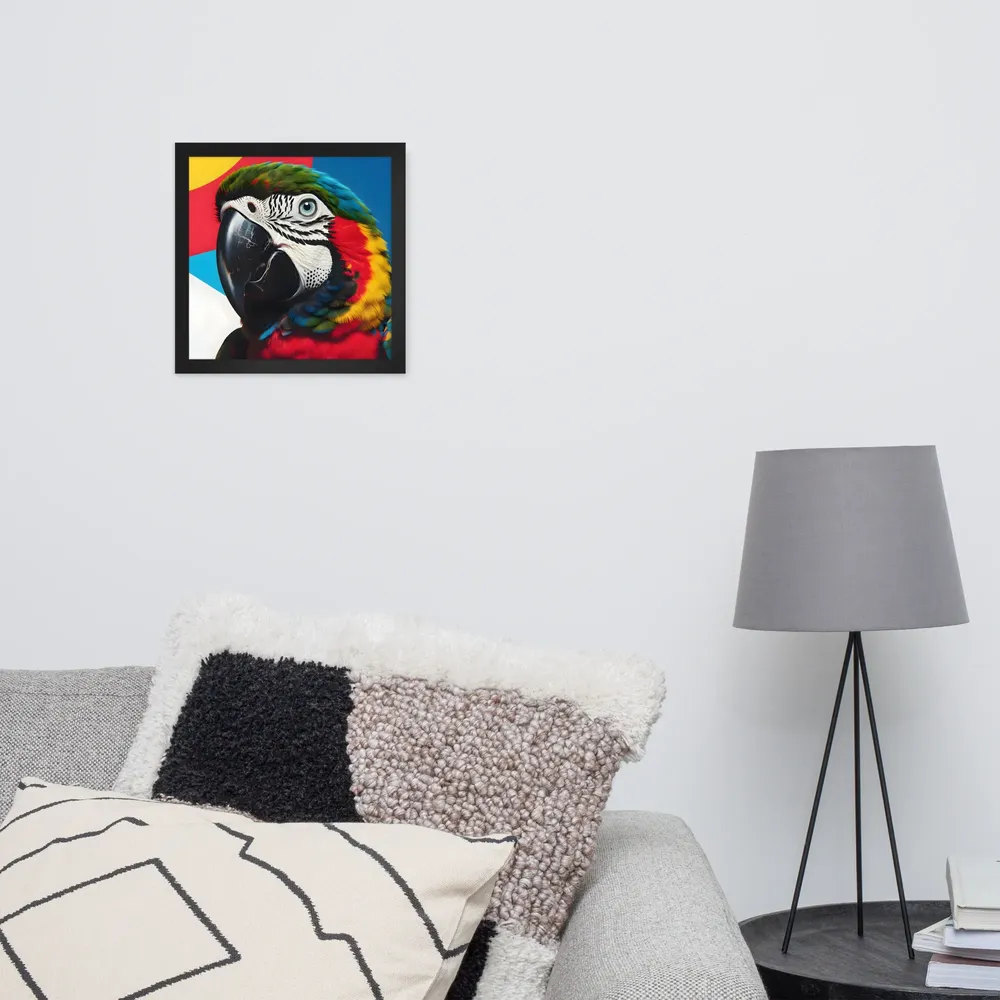Scarlet Macaw Close-Up 
 Poster with Black Frame | 12″x 12″