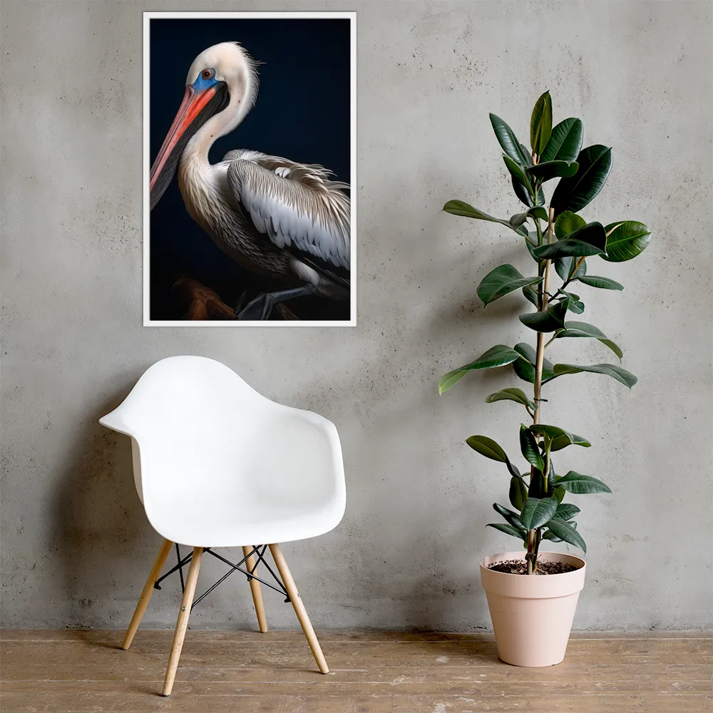 Majestic Pelican Portrait | Poster with White Frame | 24″×36″