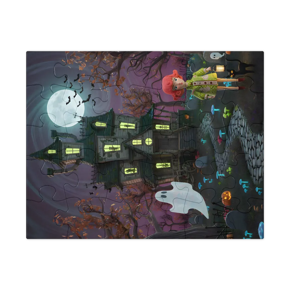 Lantern Girl at the Haunted House 
 Jigsaw Puzzle in Tin Box