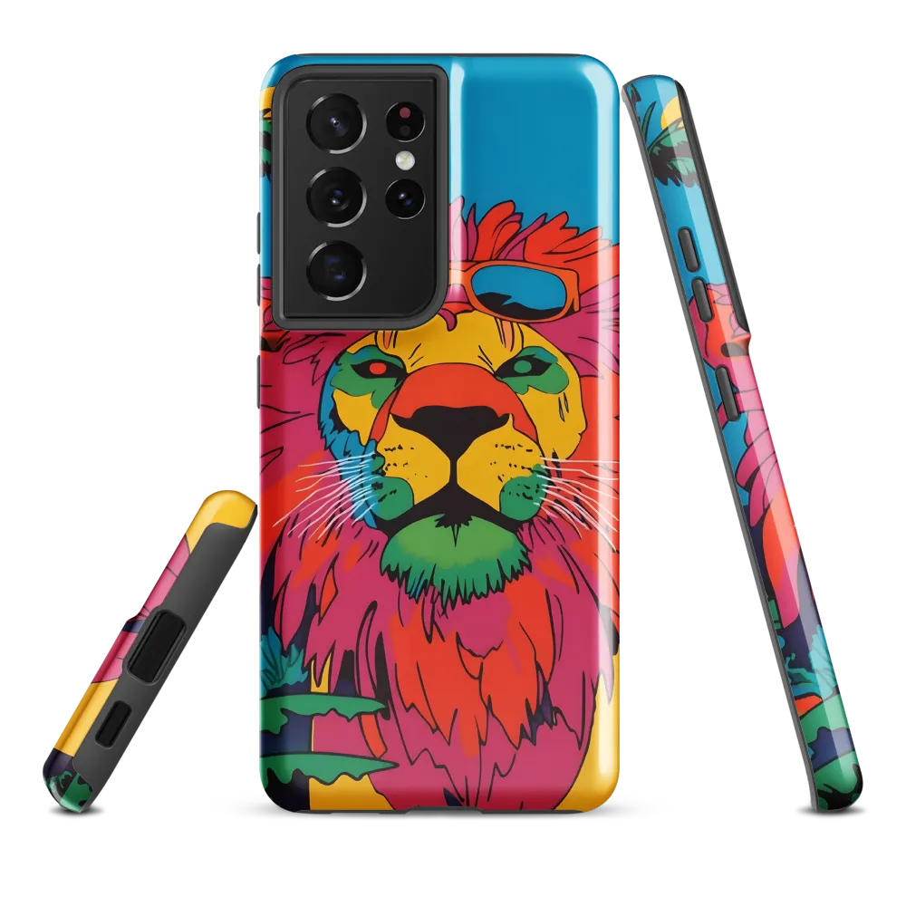 Lion with Sunglasses: A Vibrant Tropical Portrait | Phone Case |  S21 Ultra | Tough Case | Glossy