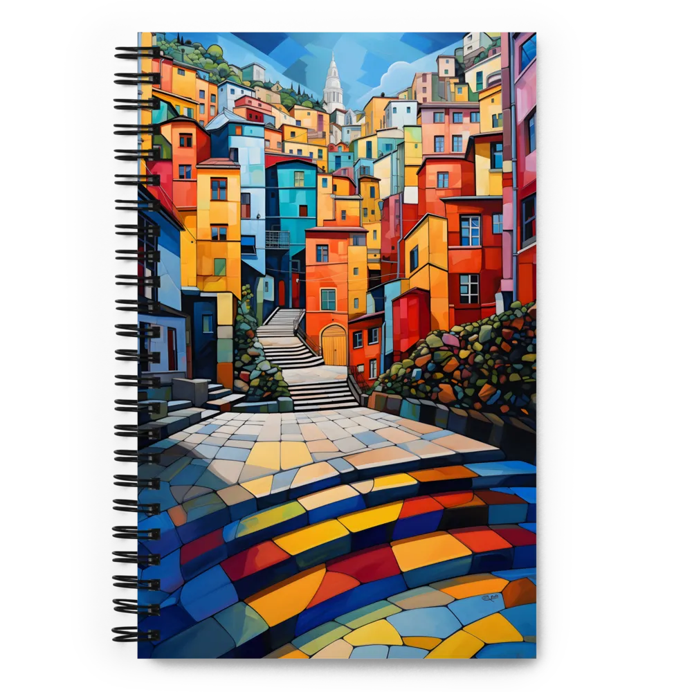 Vibrant Village: A Cubist Journey | Spiral Notebook