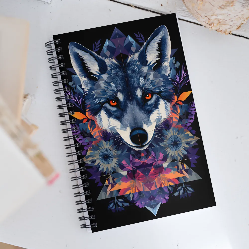 Mystical Wolf Amidst Floral Geometry | Spiral Notebook