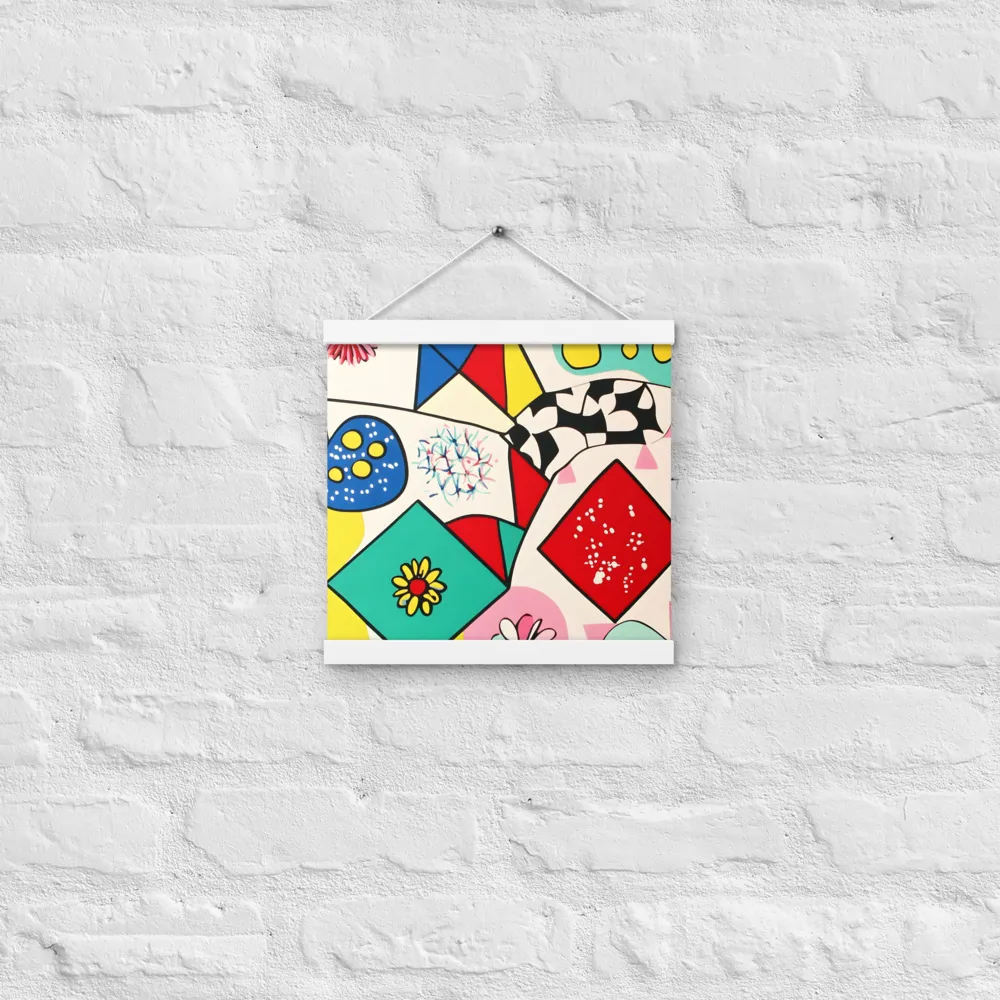 Joyful Geometry: A Playful Dance of Shapes and Colors | Poster With White Wood Hanger | 12″×12″