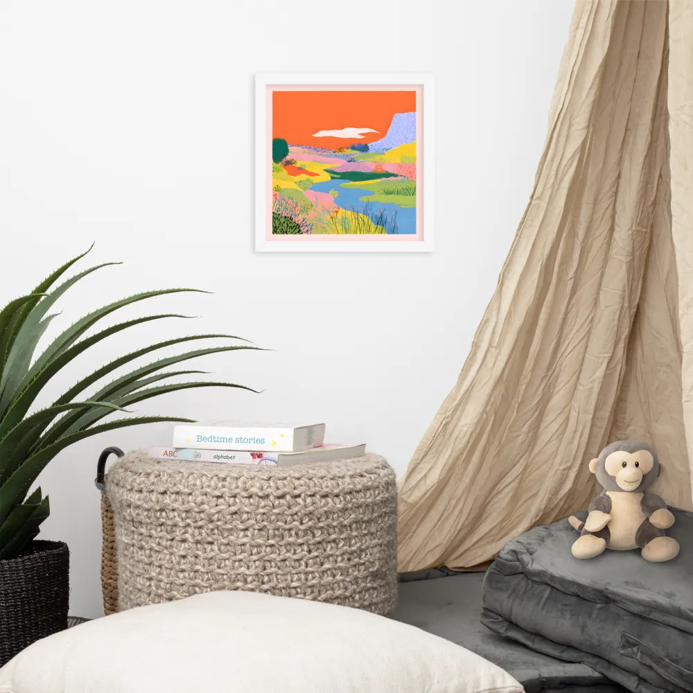 Orange Sky Meadow 
 Poster with White Frame | 12″x 12″