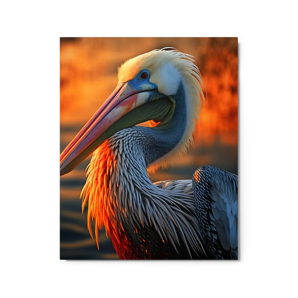Elegance of the Pelican at Sunset | Metal Print | 16″×20″