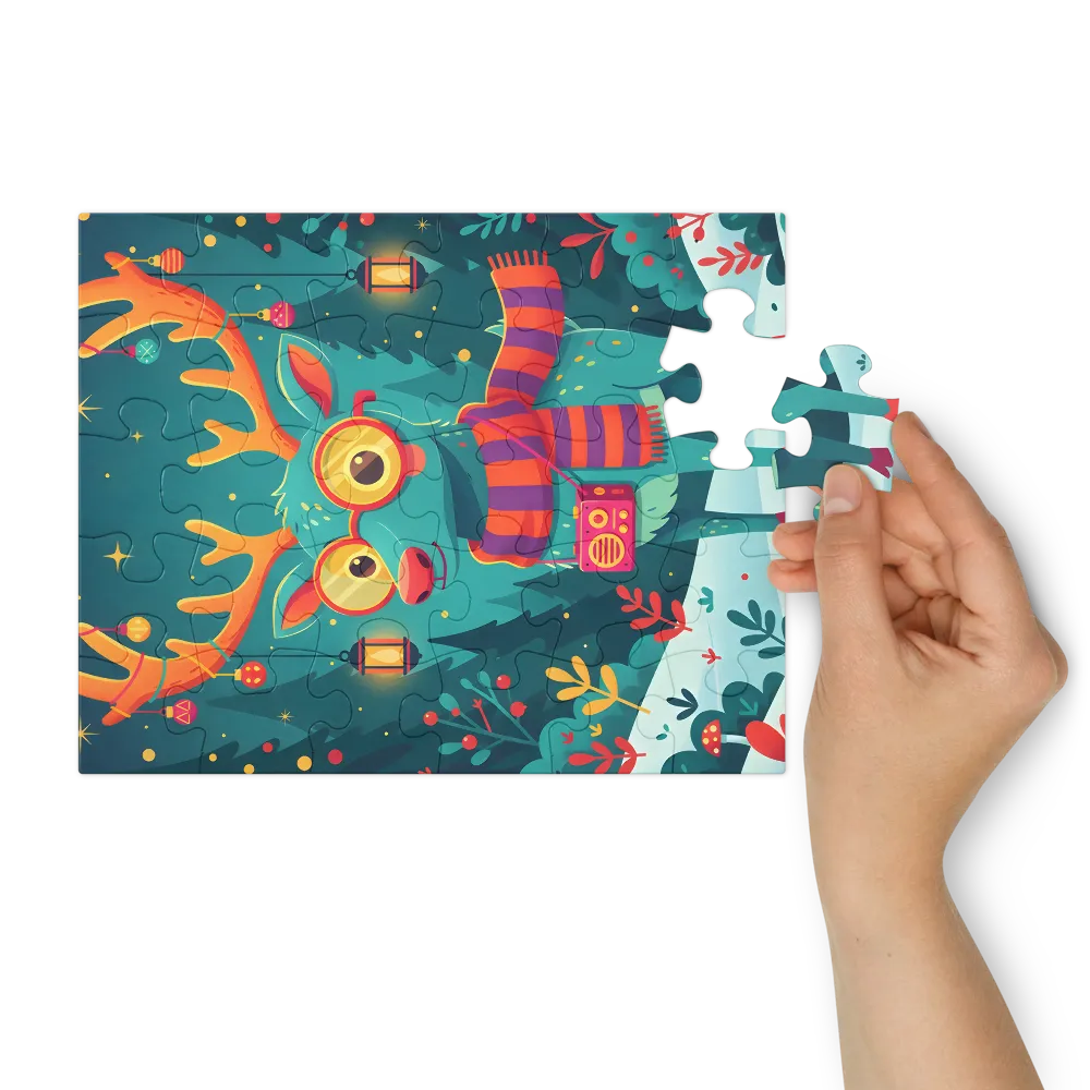 Festive Forest Reindeer 
 Jigsaw Puzzle in Tin Box