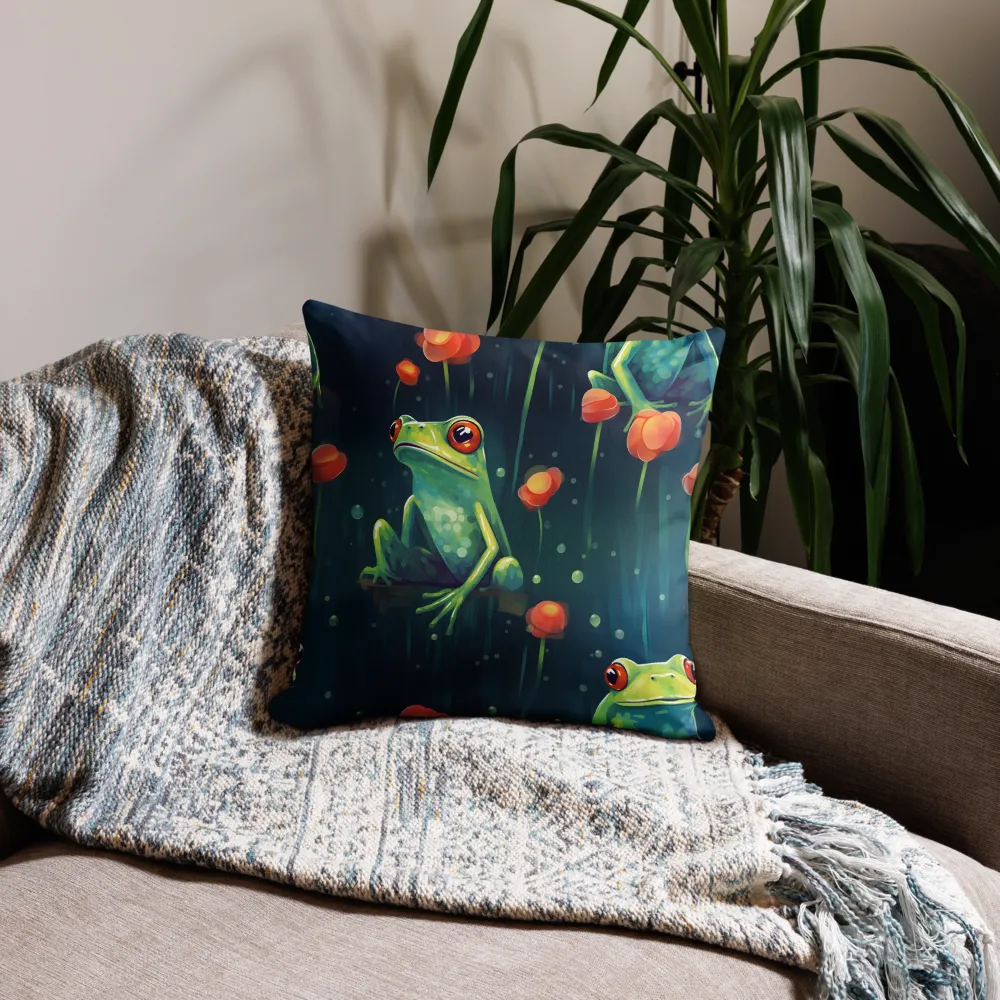 Playful Frogs in a Lush Pond | Pillow | 18″×18″