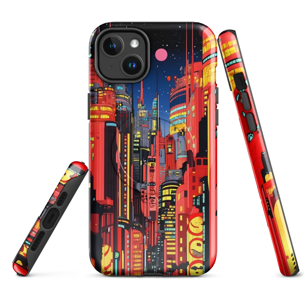 Neon Dreams: A Cyberpunk Cityscape | Phone Case |  14 Plus | MagSafe® Tough Case | Glossy