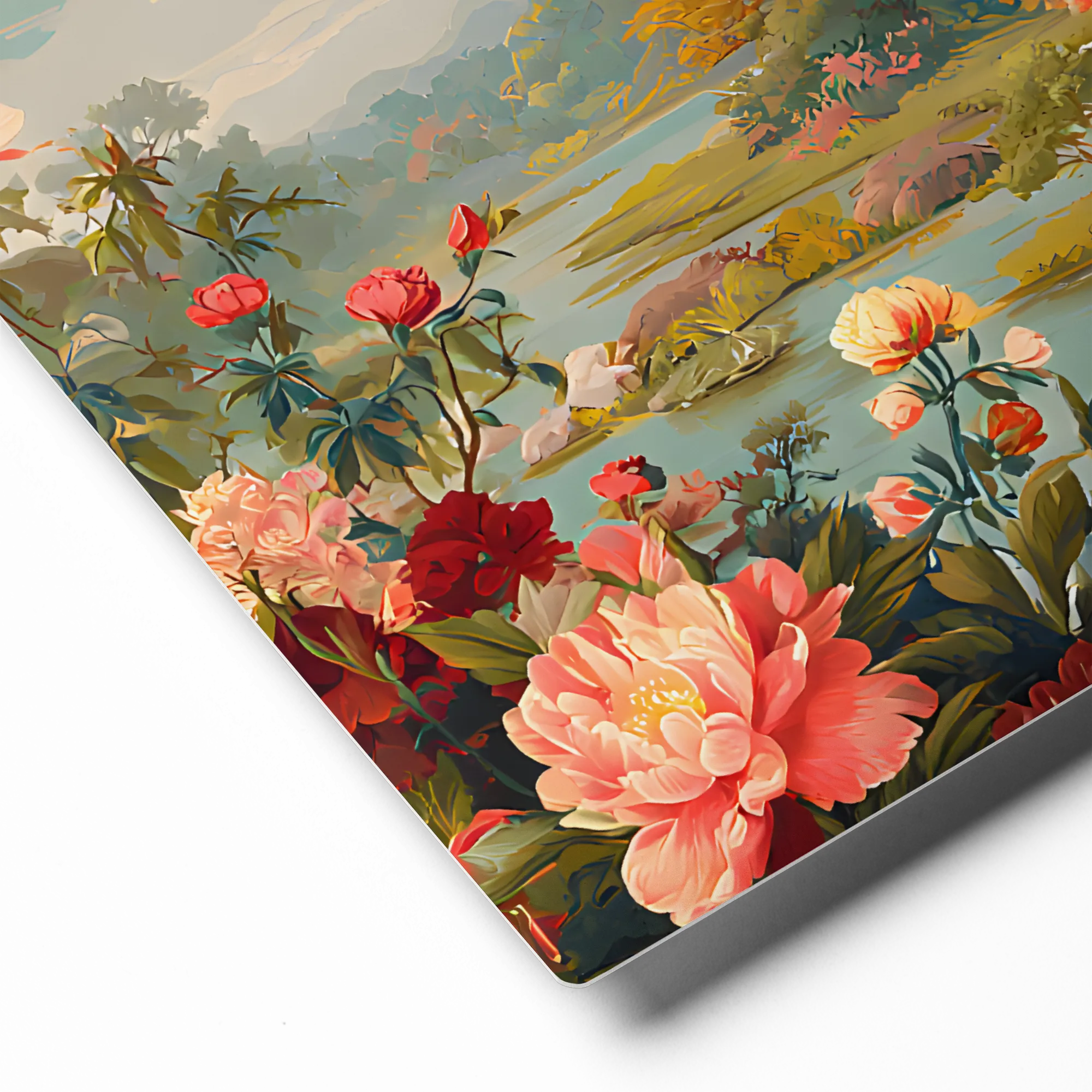 Riverside Cottage in Bloom 
 Metal Print | 12″x 12″