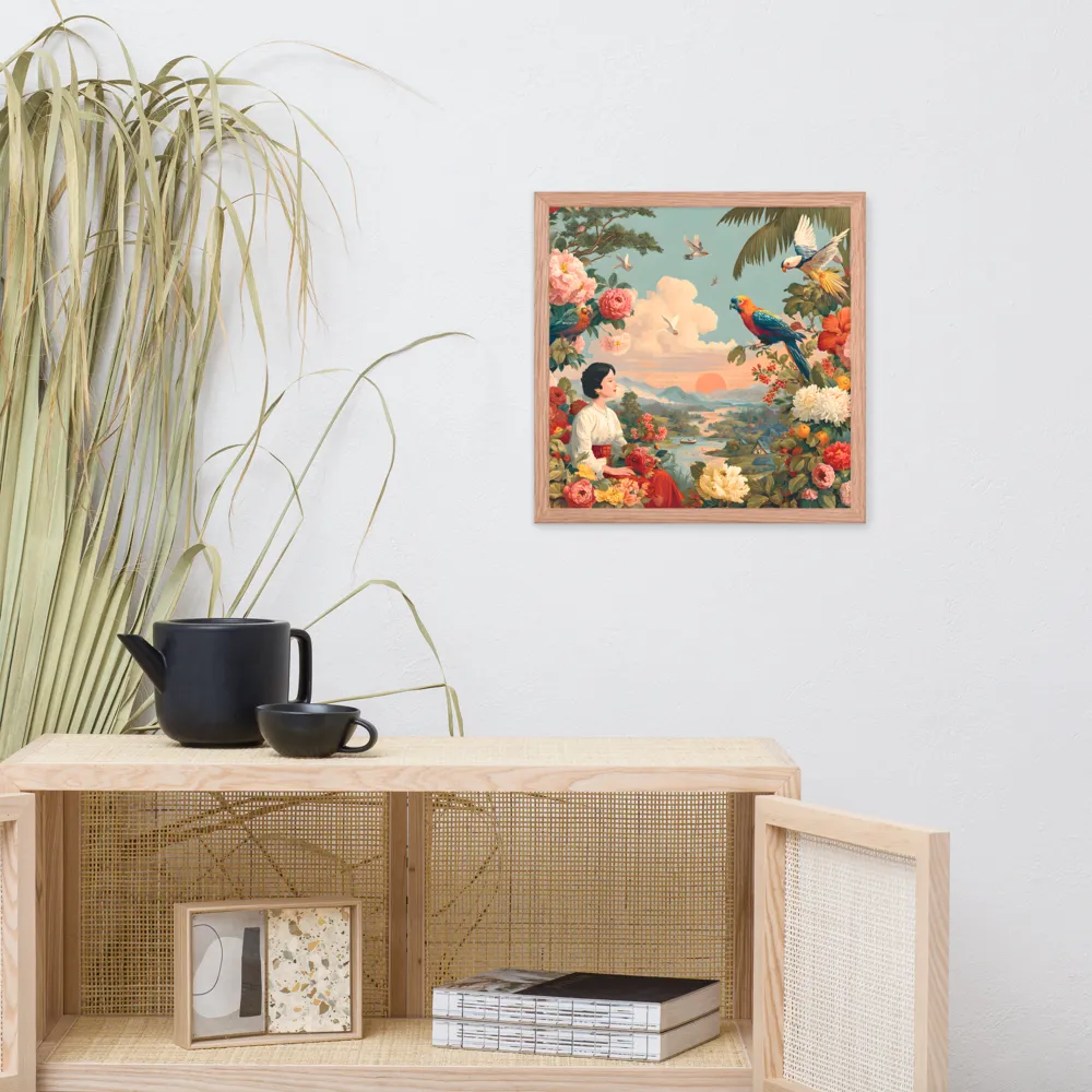 Sunset Garden Reverie 
 Poster with Red oak Frame | 16″x 16″