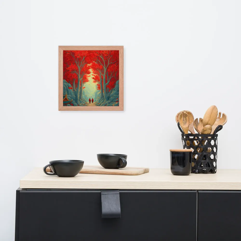 Crimson Grove 
 Poster with Red oak Frame | 10″x 10″