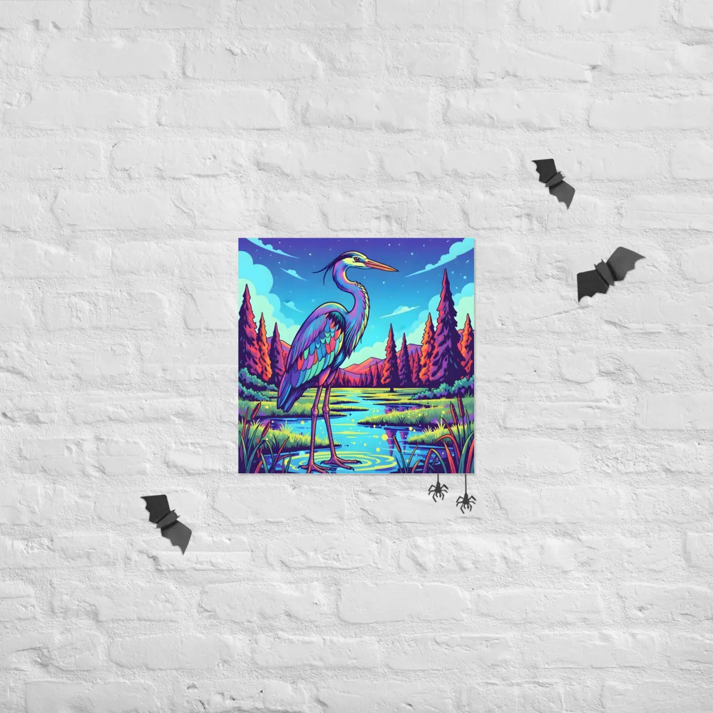 Neon Heron 
 Poster | 18″x 18″