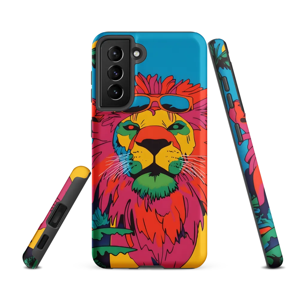 Lion with Sunglasses: A Vibrant Tropical Portrait
