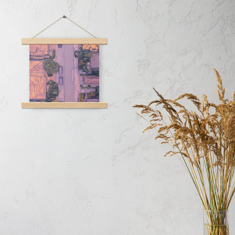 Aerial Serenity: Suburban Oasis | Poster With Oak Wood Hanger | 10″×10″