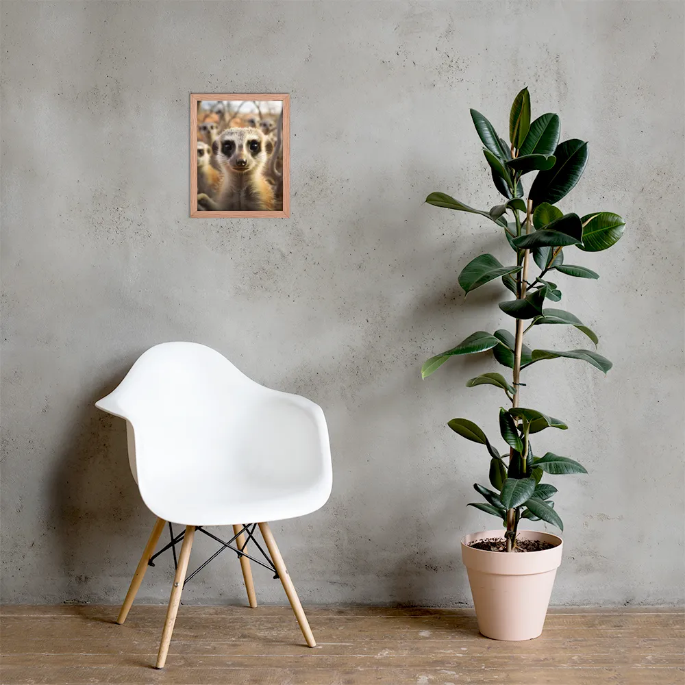 Curious Meerkats in Community | Poster with Red oak Frame | 11″×14″
