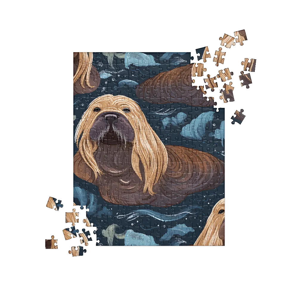 Whimsical Walruses in Deep Blue