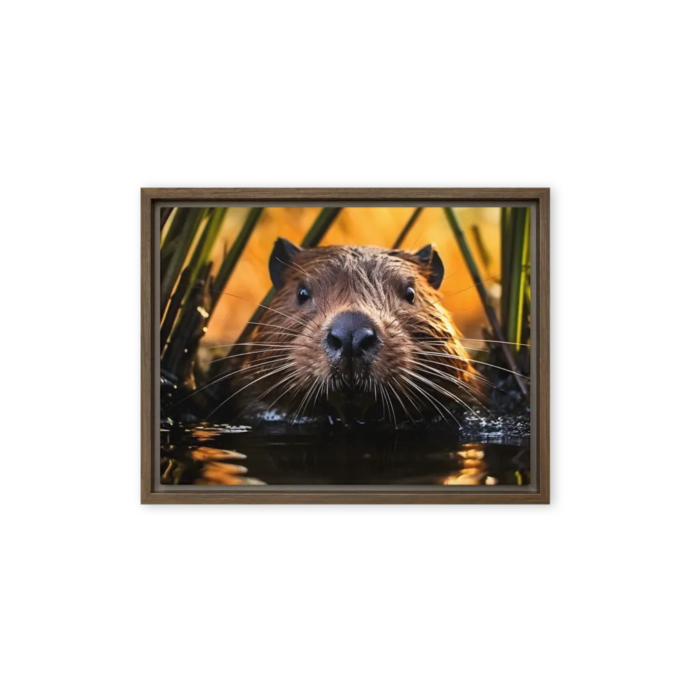Beaver Serenity: A Natural Portrait | Canvas with Brown Frame | 12″×16″