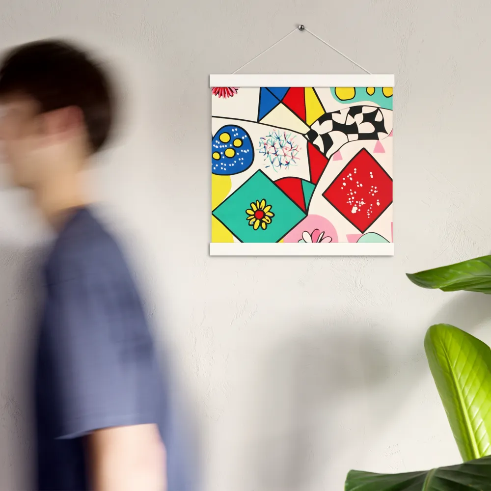Joyful Geometry: A Playful Dance of Shapes and Colors | Poster With White Wood Hanger | 12″×12″