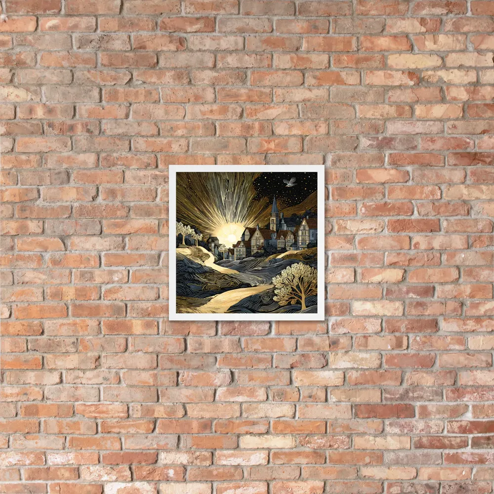 Golden Dawn Village 
 Poster with White Frame | 16″x 16″