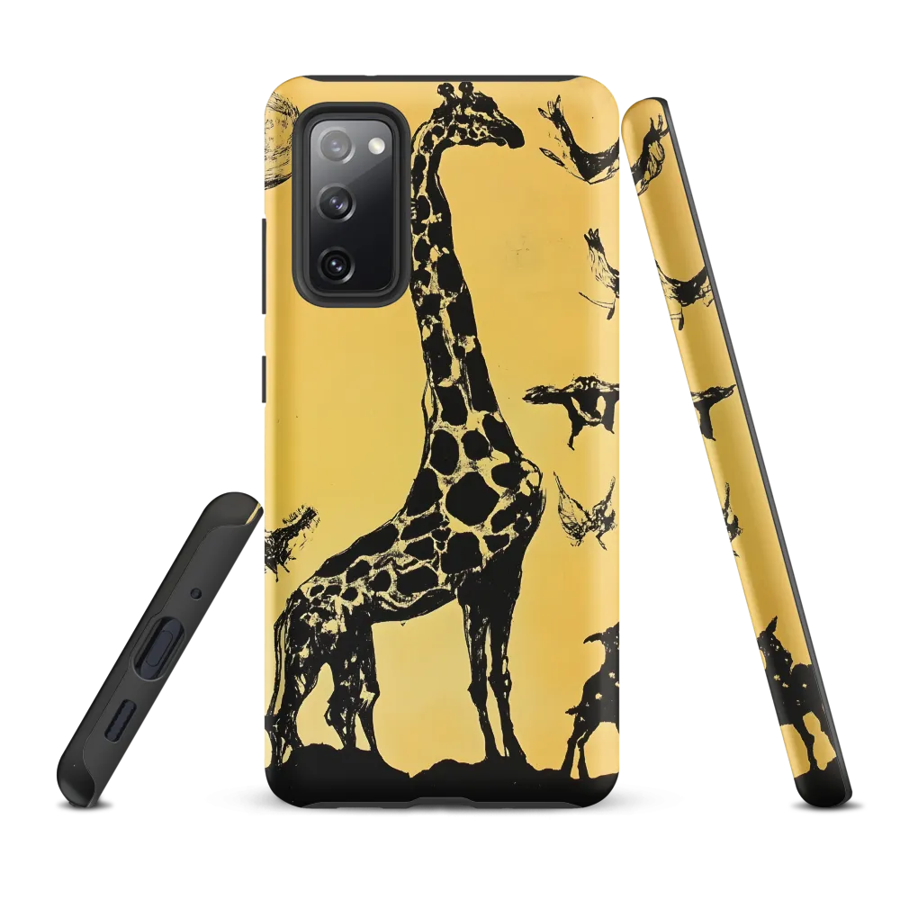 Whimsical Harmony of Giraffe and Birds