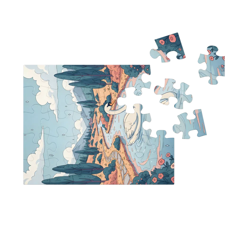 Serene River Swan 
 Jigsaw Puzzle in Tin Box