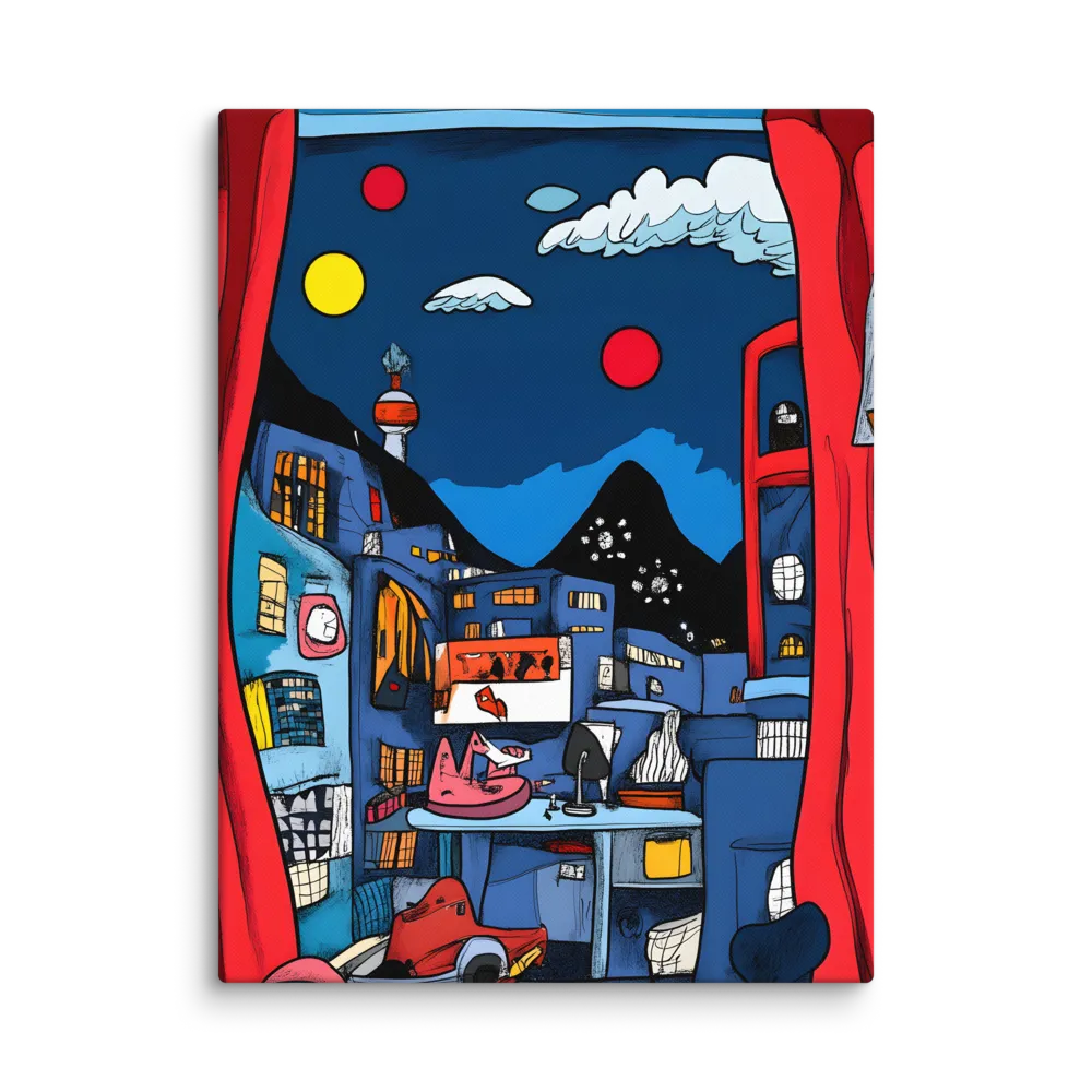 Whimsical Cityscape at Night | Canvas | 24″×32″